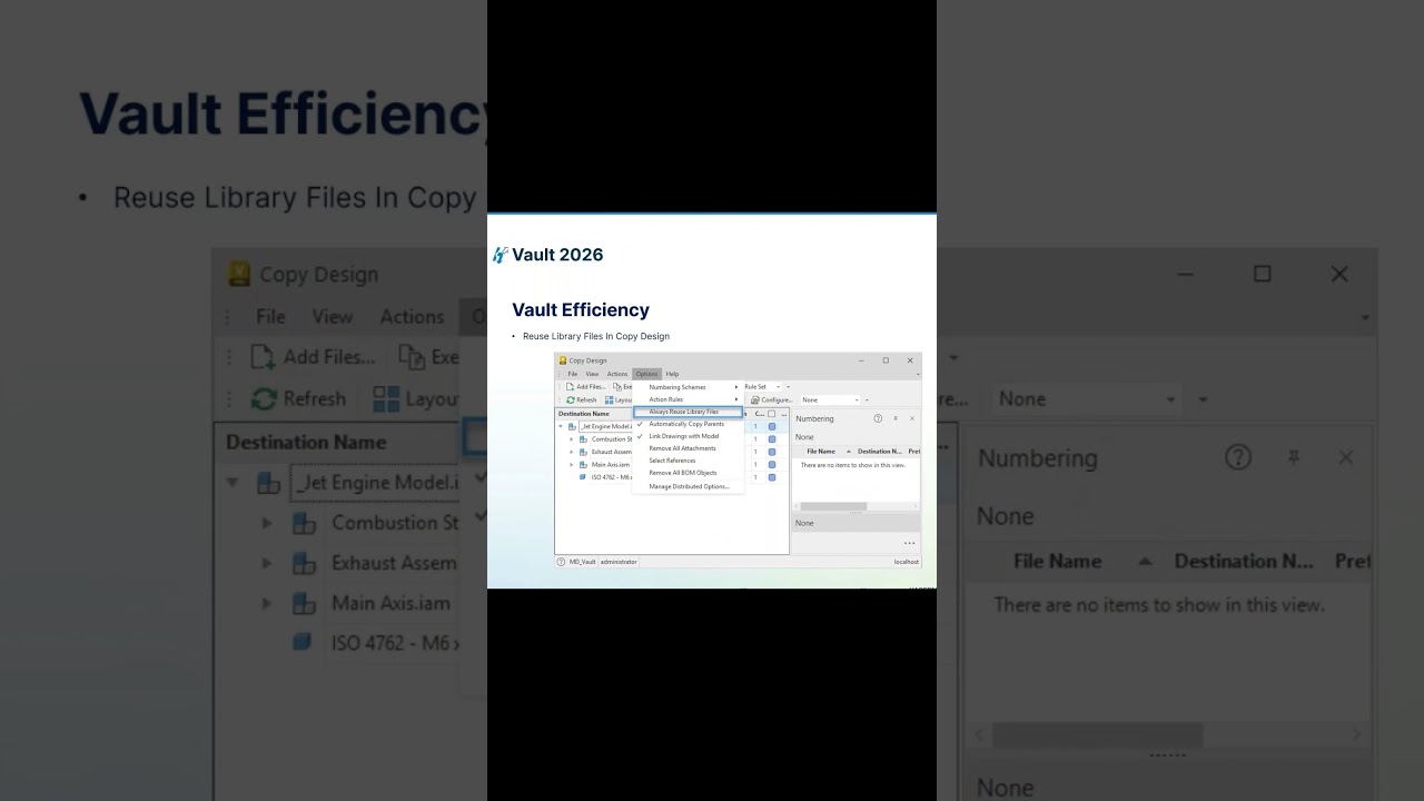 Automatically reuse library files in copy design in Autodesk Vault