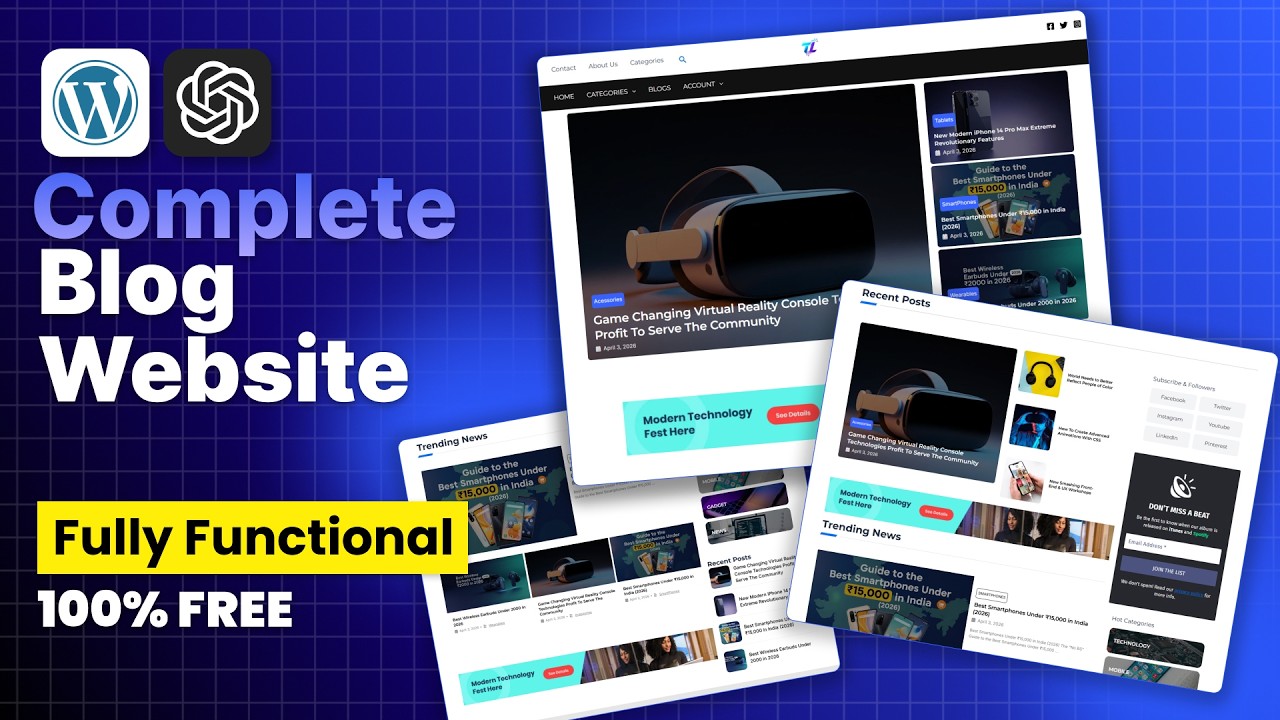 100% FREE Complete Blog Website in WordPress 2026! (Stunning Modern Design + Full Tutorial)